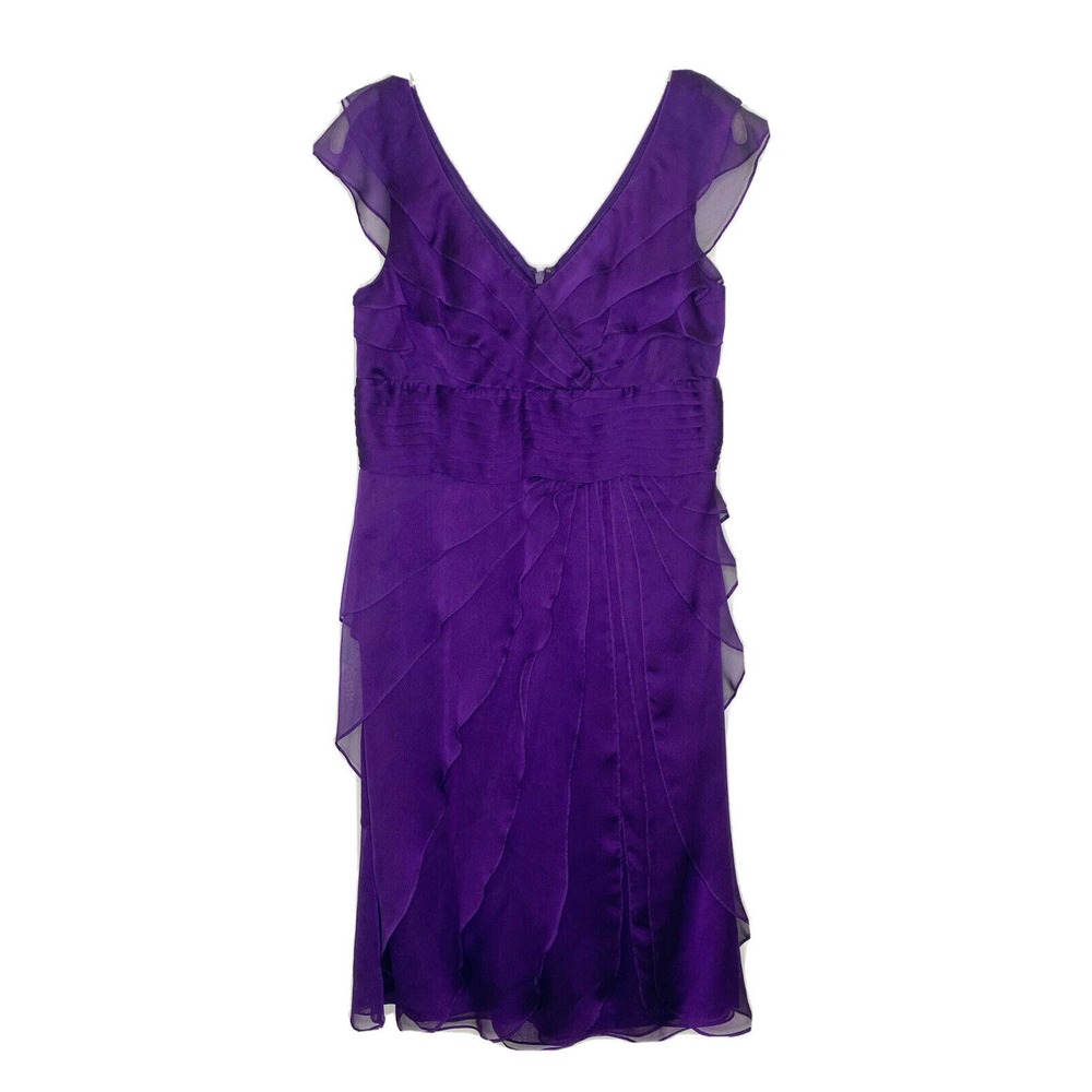 Adrianna Papell Occasions Deep Purple V-Neck Pleated Tiered Lined Dress Size 8